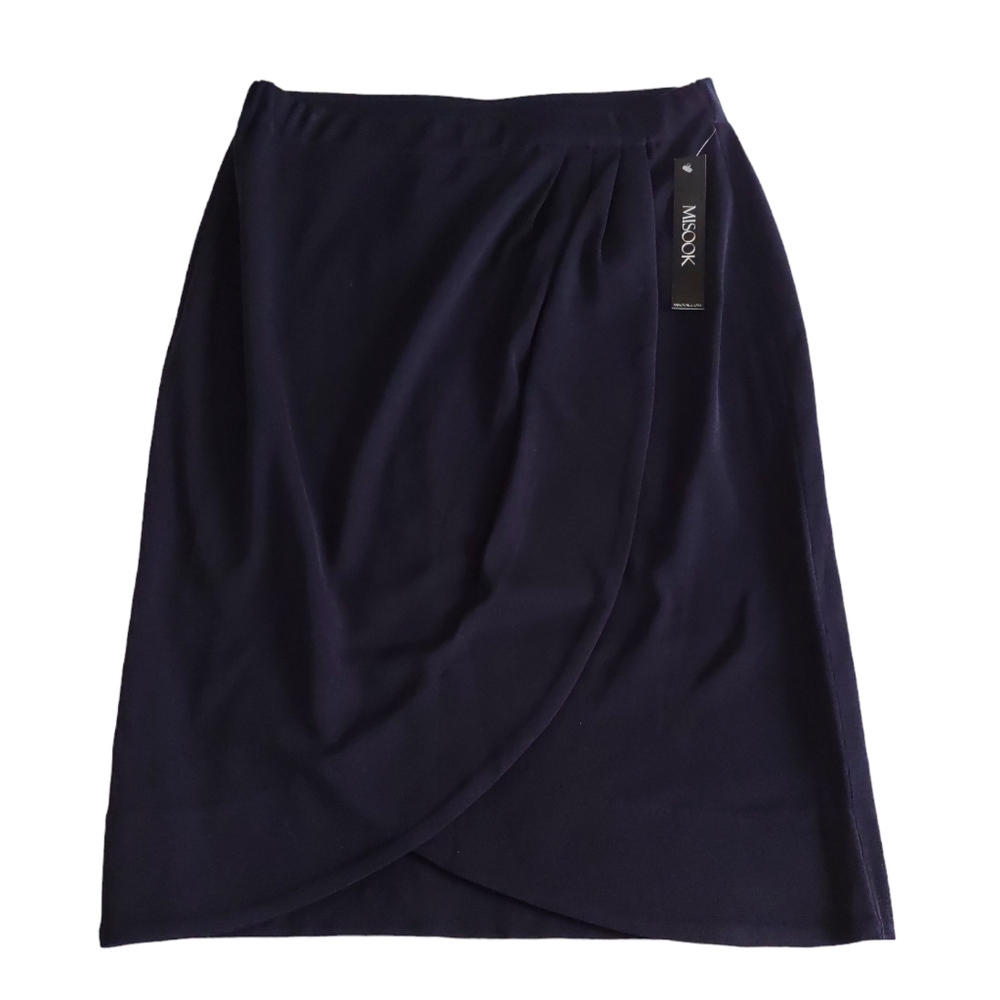 Misook Womens Pleated Stretch Waist Tulip Petal Skirt Size XL Blue